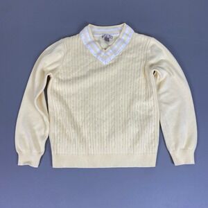 White Stag Tennis Sweater Women's XL 16/18 Yellow Cable Knit V Neck Cotton Rayon